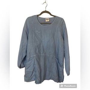 California Threads Women’s Top Linen Large Front Pockets Roll Up Sleeves USA